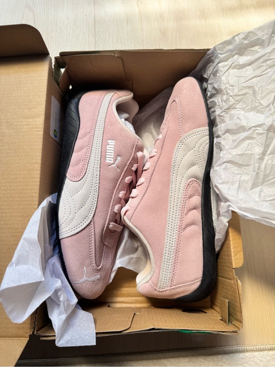 Puma Shoes - Puma Women’s Pink Suede Sneakers with Cream Stripe